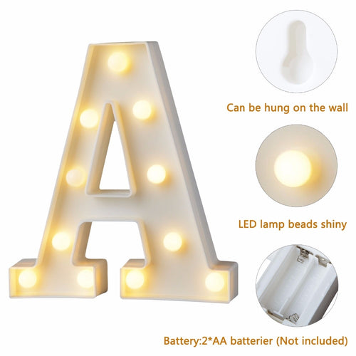 White Plastic Letter LED Night Light Marquee Sign Alphabet Lights Lamp Home Club Outdoor Indoor Party Wedding Home Decoration - Super Vip Store