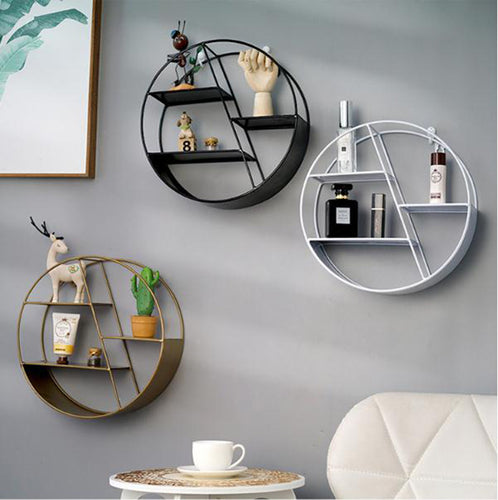 Nordic Style Metal Decorative Shelf round Hexagon storage holder rack Shelves Home wall Decoration Potted ornament holder rack - Super Vip Store