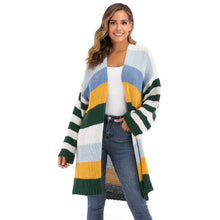 Load image into Gallery viewer, Women&#39;s Spring Knitting Cardigan Casual Long Joint Contrast Color Striped Oversize Knitted Sweater Cardigan Patched Outwear - Super Vip Store
